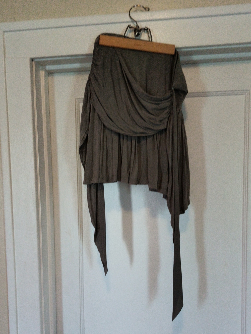 Draped Asymmetrical Midi Skirt in Taupe Gray
